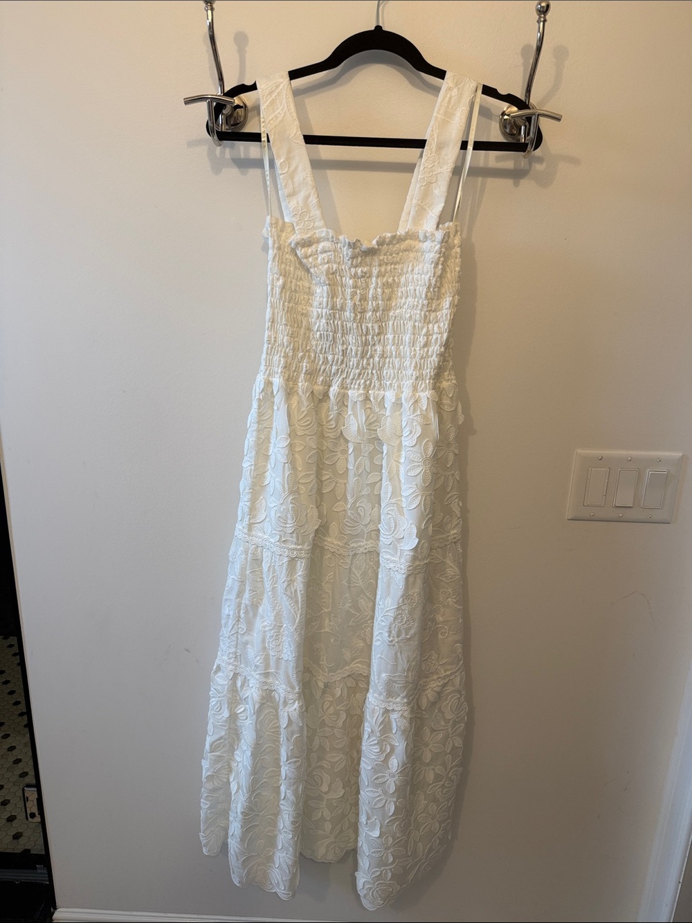 New with tags! White Floral Lace Dress with Smocked Bodice